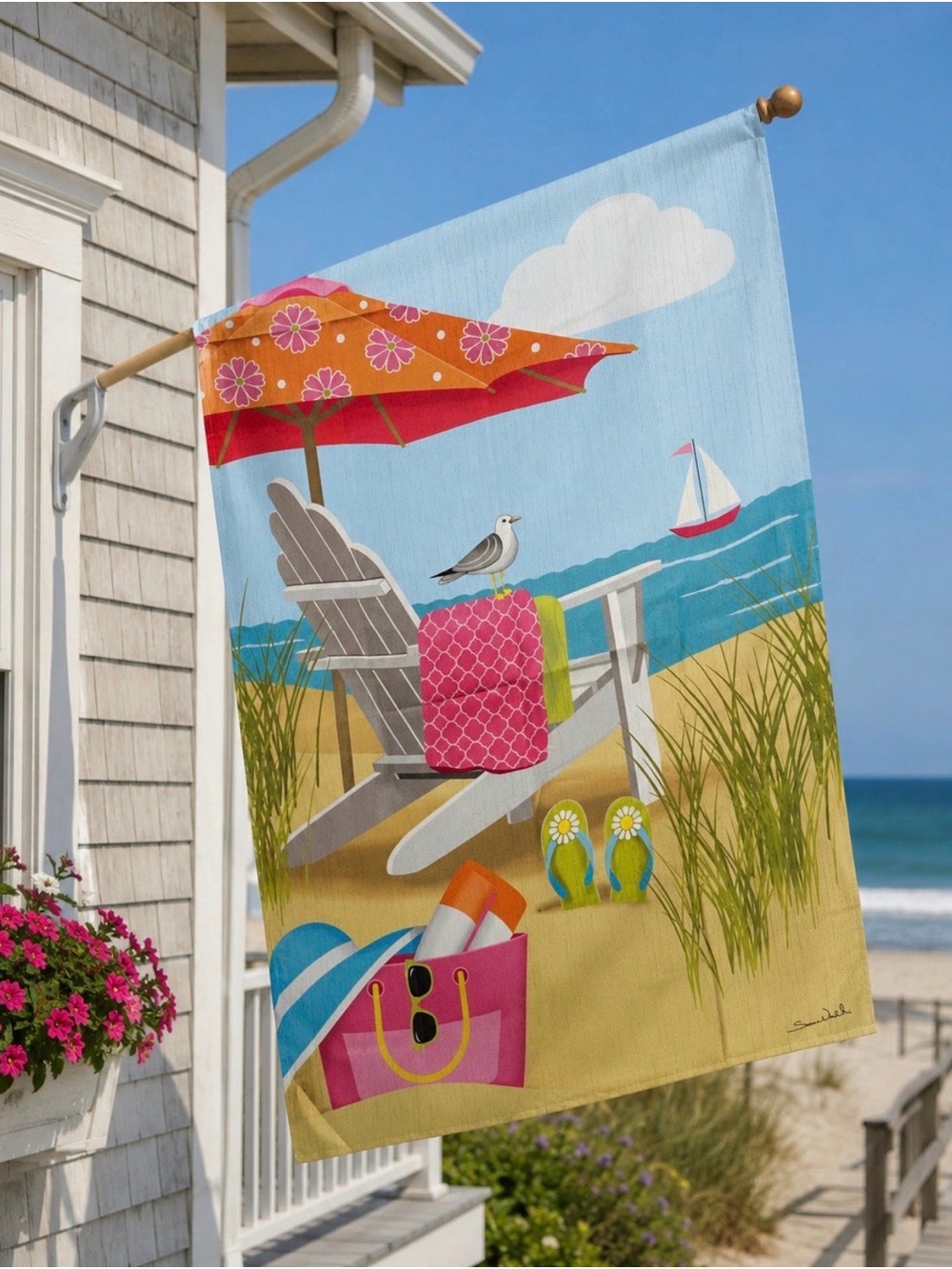 Coastal Beach Flag with Bright Multi-Color Design Large Flag Summer
